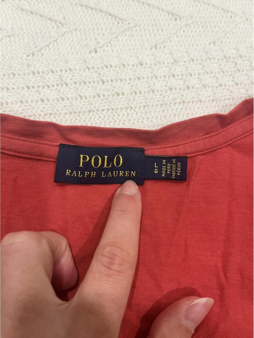 Polo Ralph Lauren Red V-Neck T-Shirt - Size Large - Picture 3 of 6